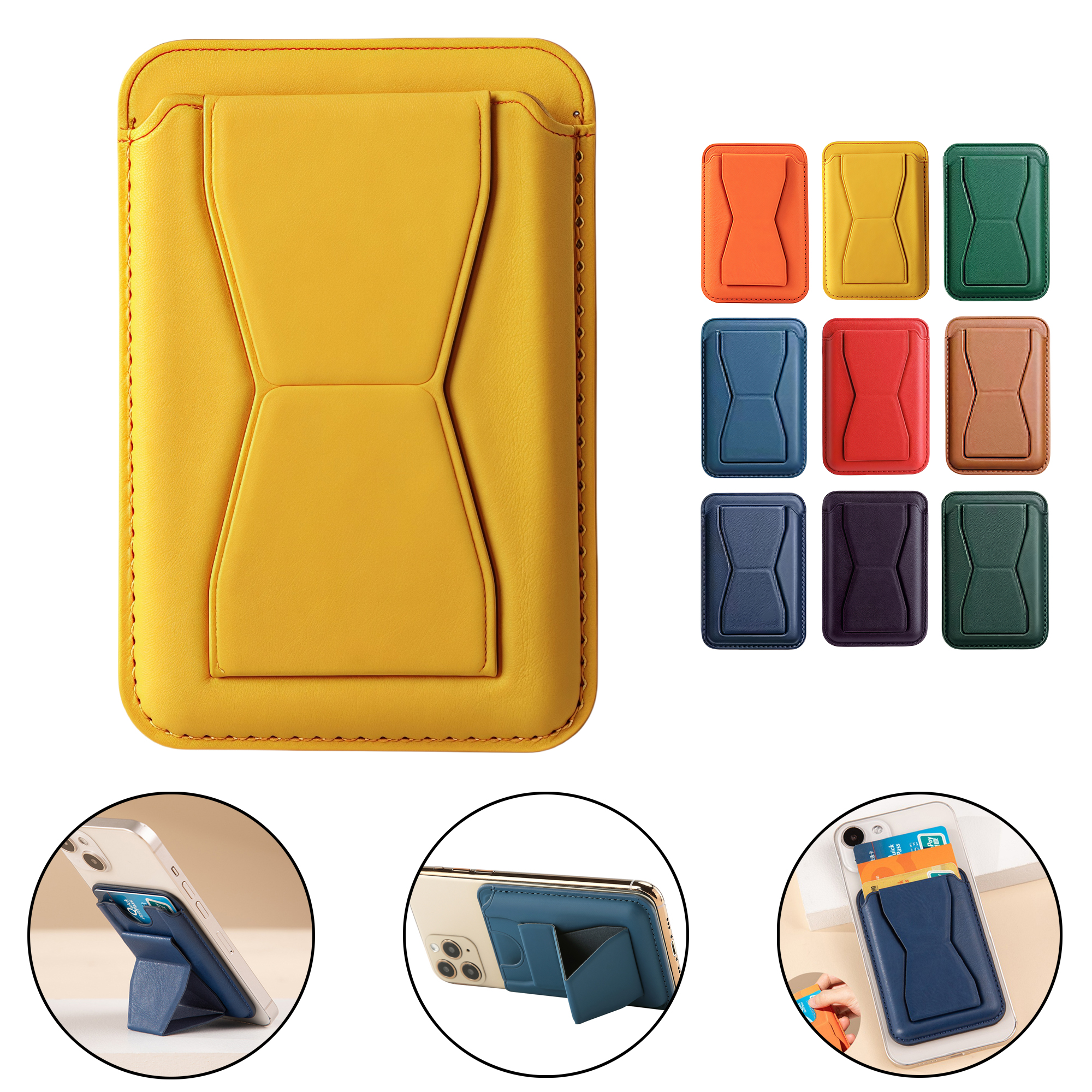 MagSafe Foldable PU Leather Card Holder Stand for Phone with Strong Magnetic Insert and Kickstand 2
