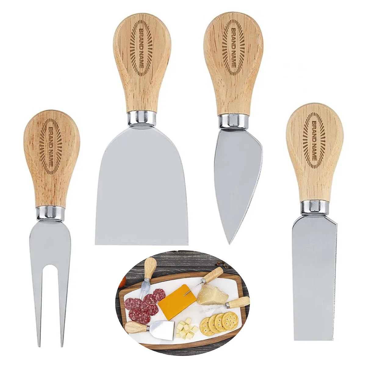 Wooden Handle Stainless Steel Cheese Knife Tools 4 Set 2