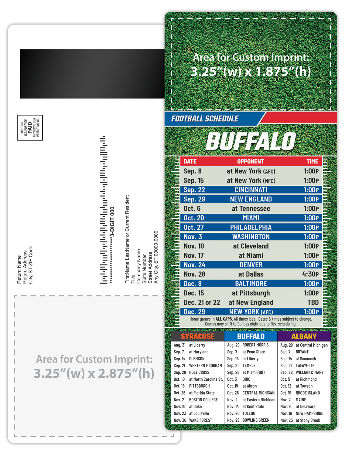 Football Schedule Laminated Card/Postcard with Magnet Strip 3.5x8.5 - 14 pt. 4