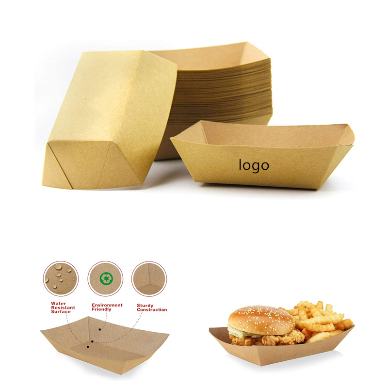 Disposable Kraft Paper Food Tray Grease Resistant Boat 2