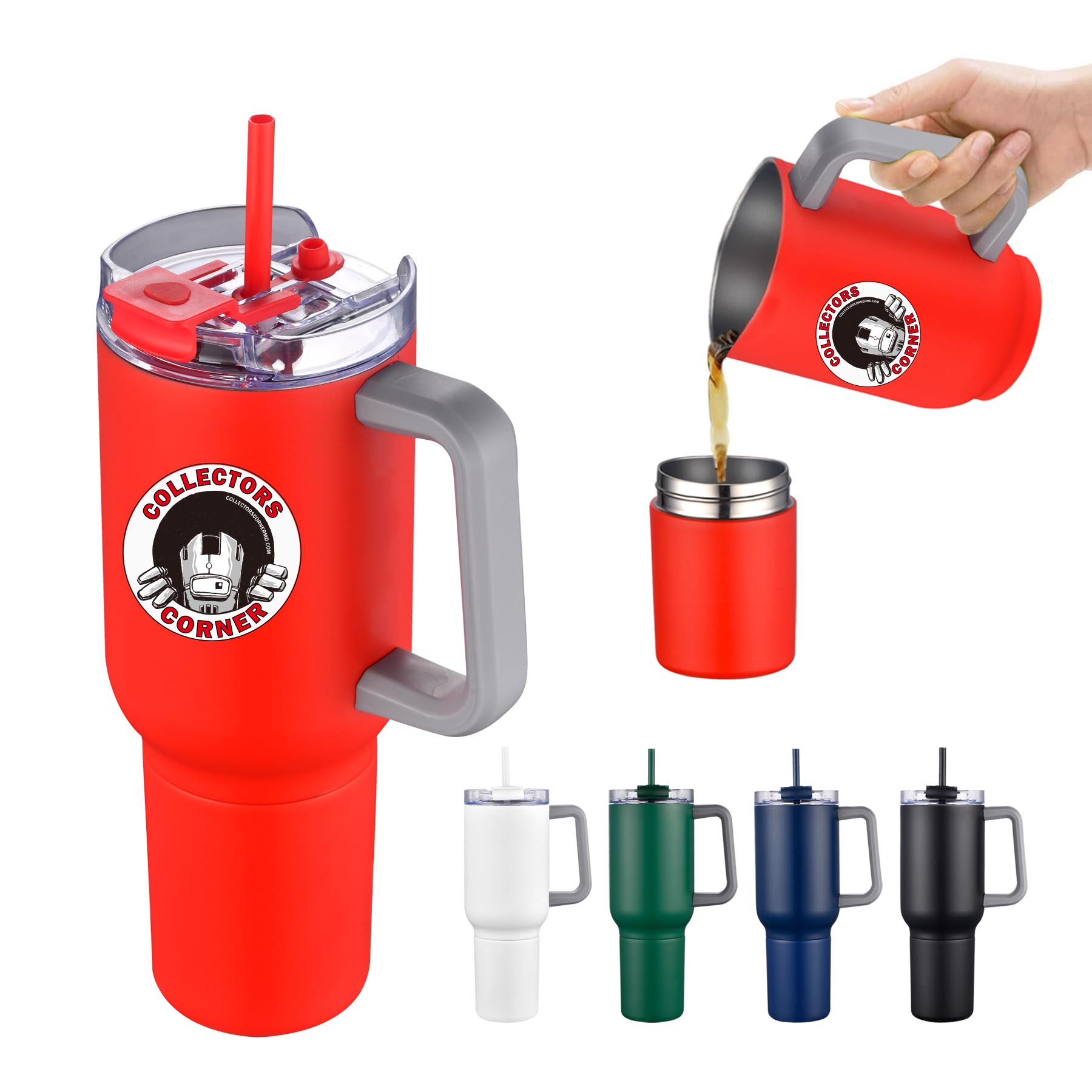 Boxed 34 Oz. 2-IN-1 Multifunctional Travel Handle Mug with Straw Lid 3