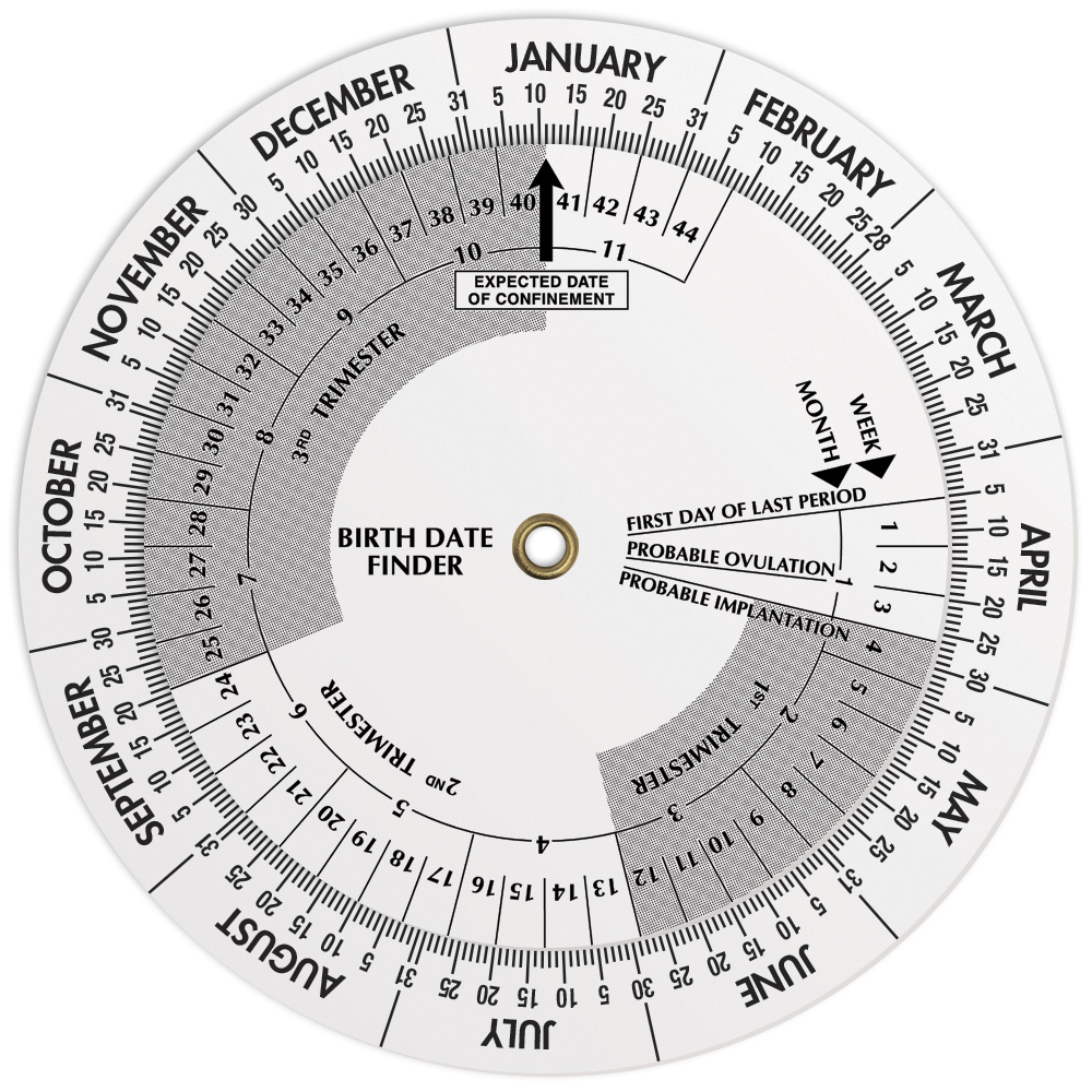 White Plastic Birth Date Finder Pregnancy Wheel Calculator (4.25" dia.)