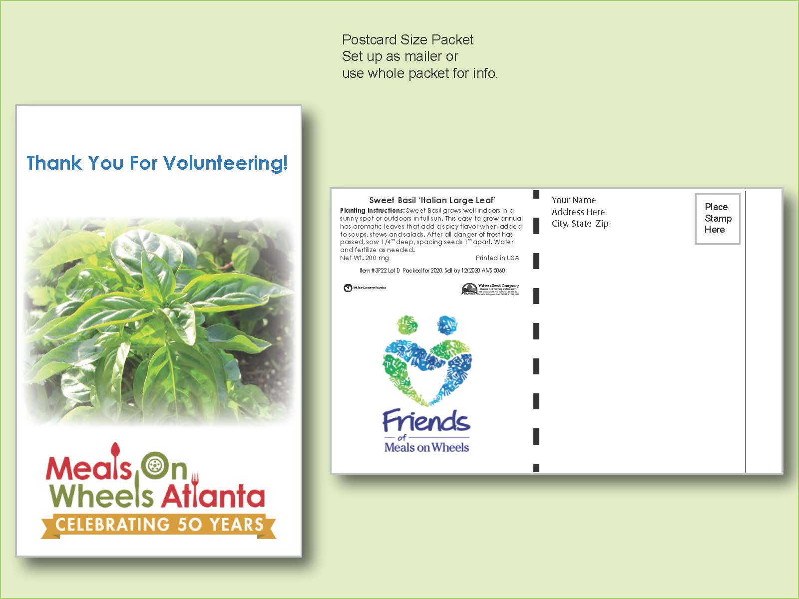 Sweet Basil Herb Seed Packet - Postcard Mailer Size 4" x 6.5" 2
