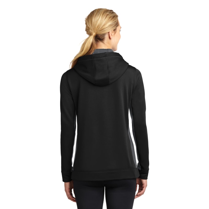 Sport-Tek Women's Sport-Wick Fleece Colorblock Hooded Pullover. 3