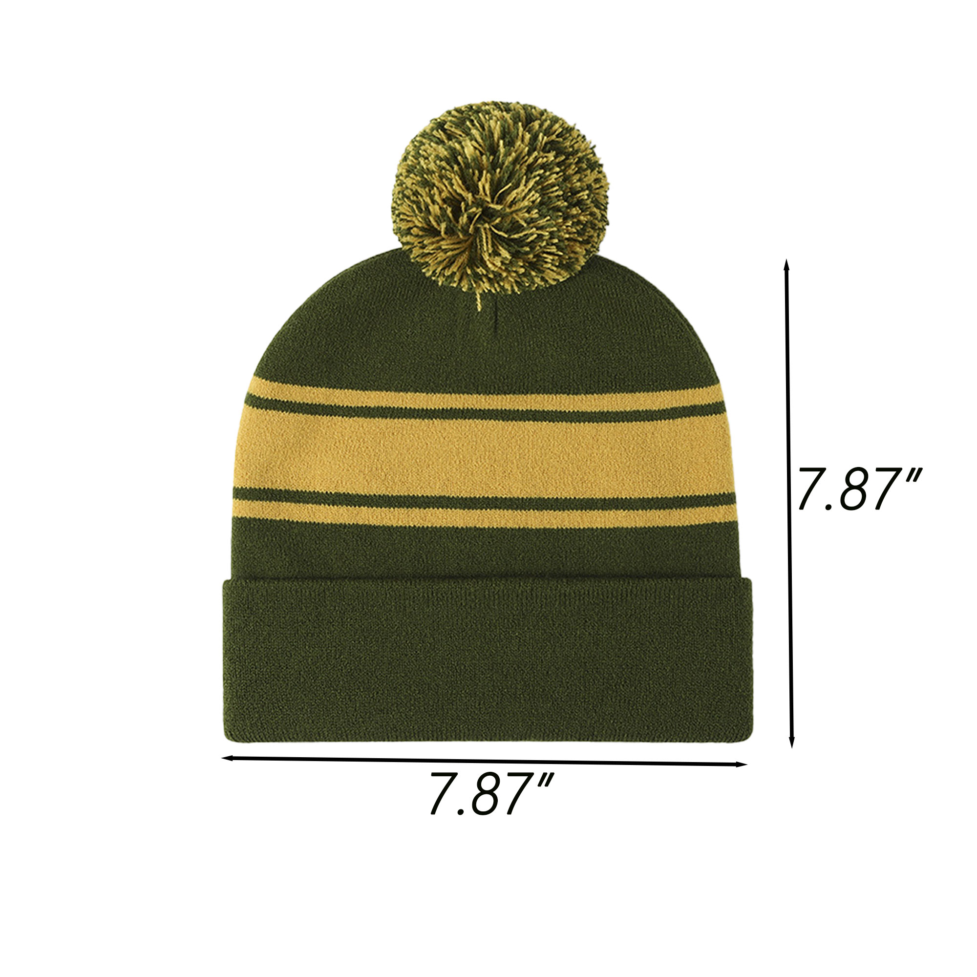 Two-Tone Knit Pom Beanie With Cuff-Embroidered 6