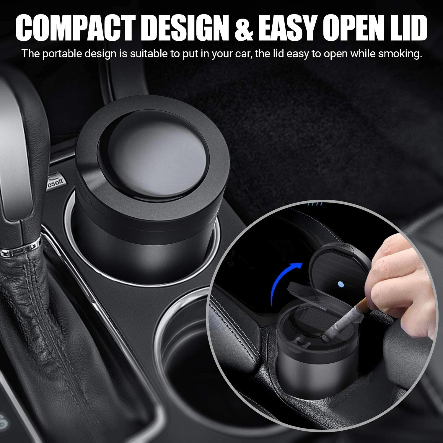 Portable Car Ashtray With Led Blue Light Lid 2