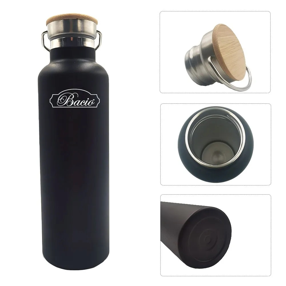 20oz Stainless Steel Bamboo Cap Water Bottle, custom water bottle with logo imprint 2