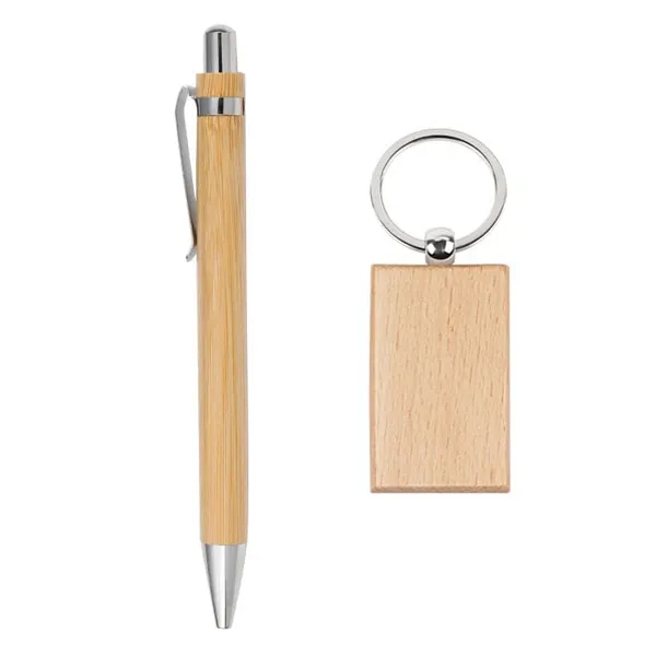 Bamboo Pen and Wooden Keychain Gift Set 7