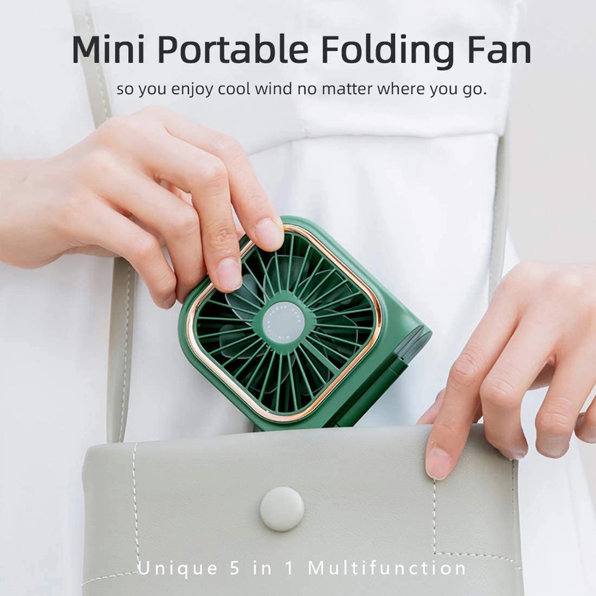 Mini Rechargeable Foldable Neck Hanging Fan with Power Bank 8