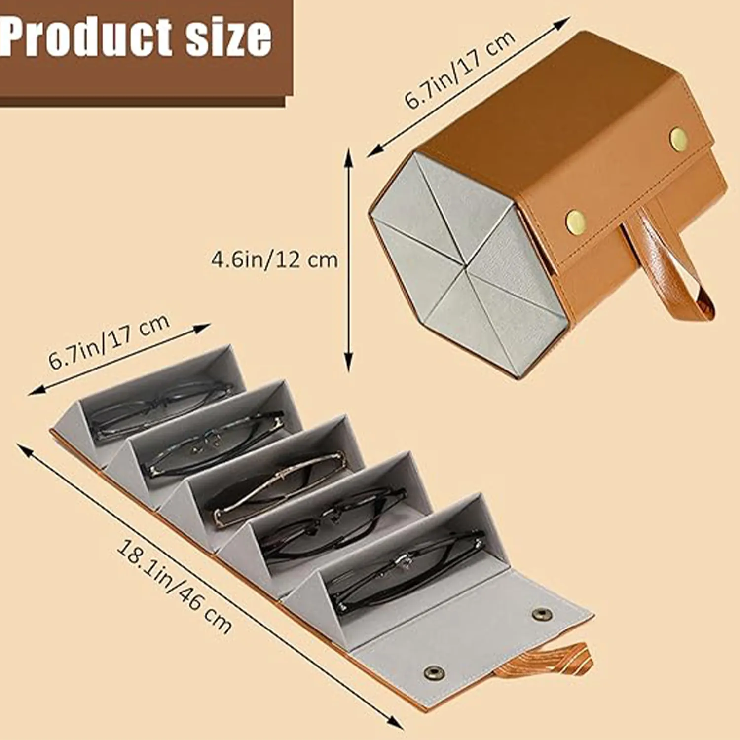 6-Slot Leather Foldable Multiple Glasses Case 6