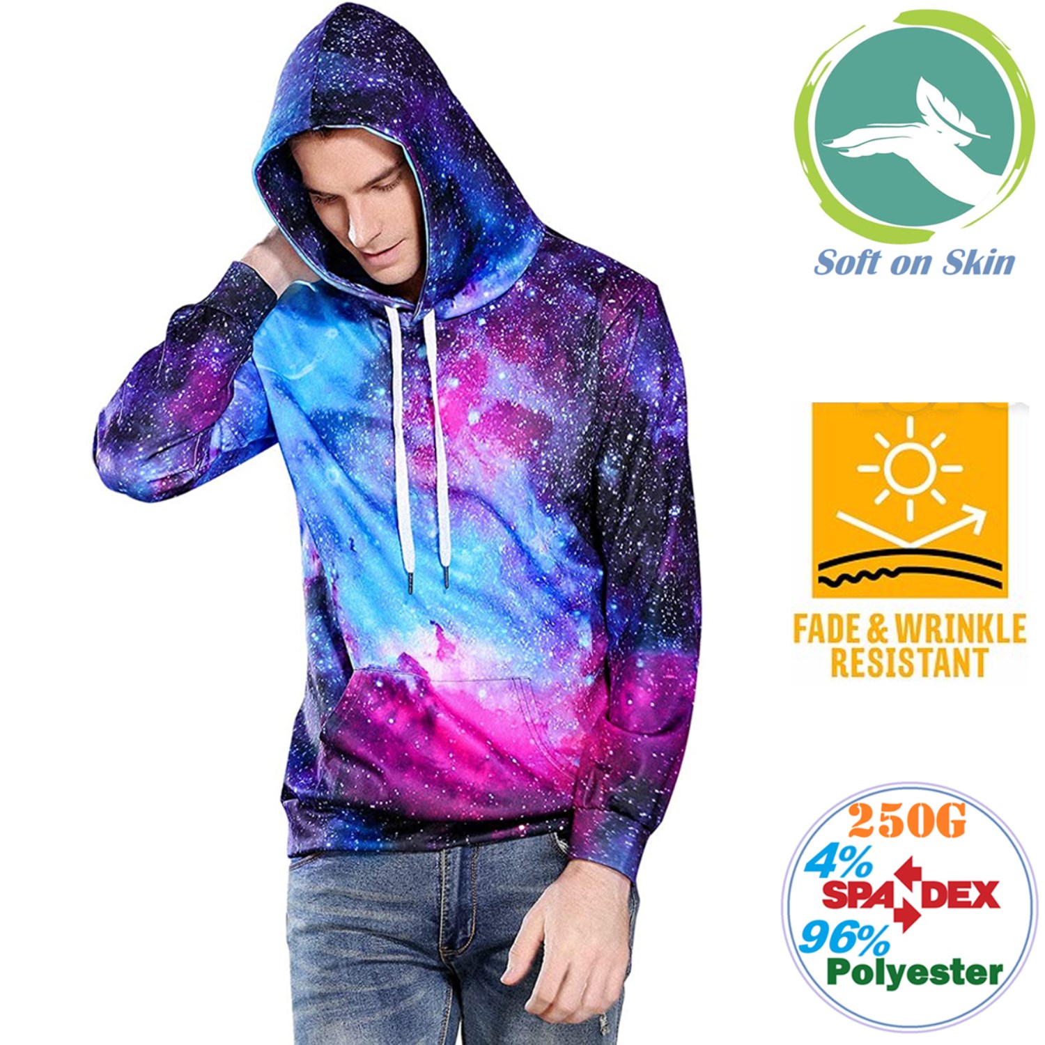 250G Fleece Men's Pullover Hoodies w/ 2 Pockets, Creaseproof 3