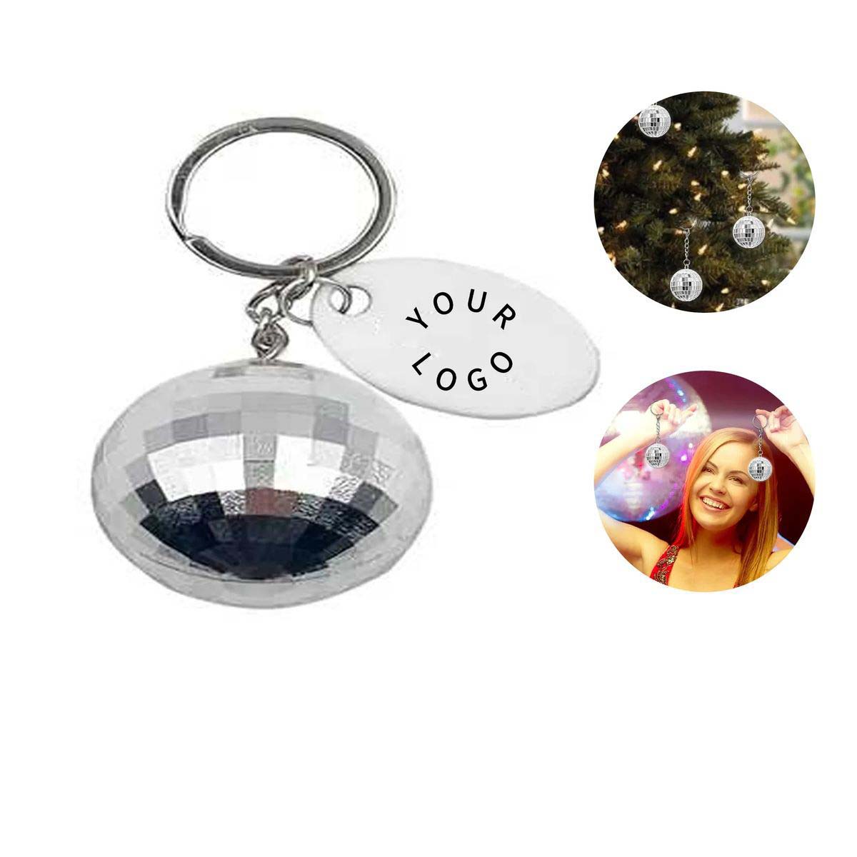 Plastic Disco Ball Keychain with Logo Tag 1