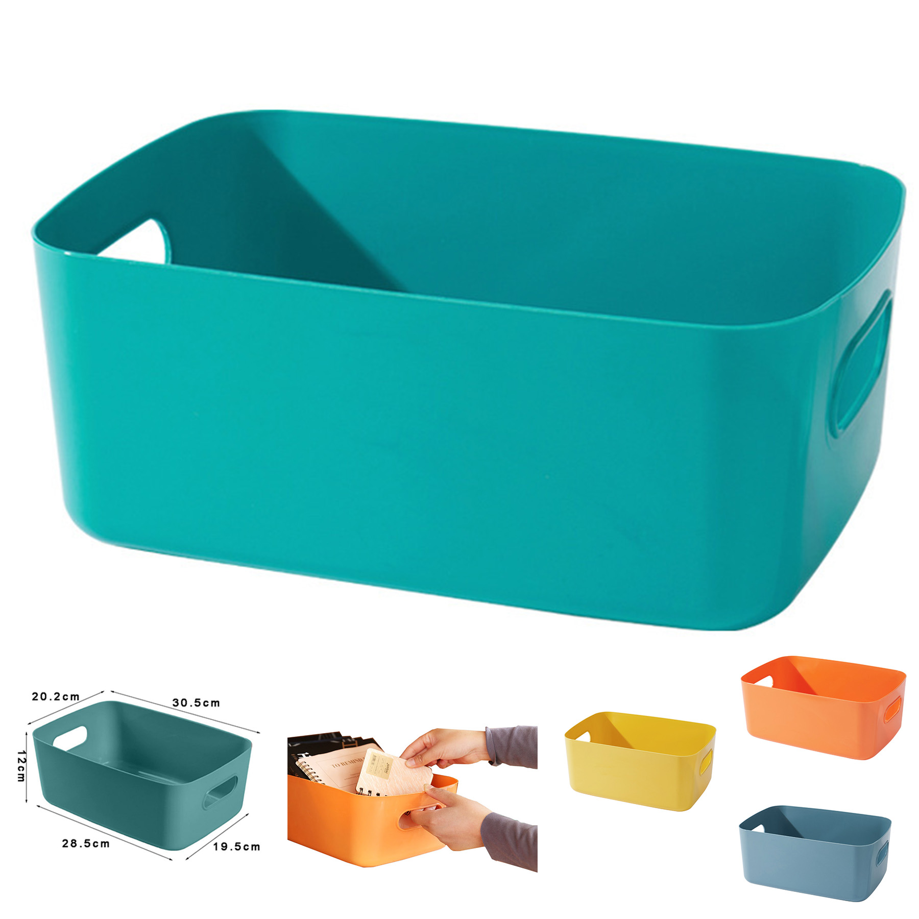 Solid Color Lidless Double Ear Handle Storage Basket 1