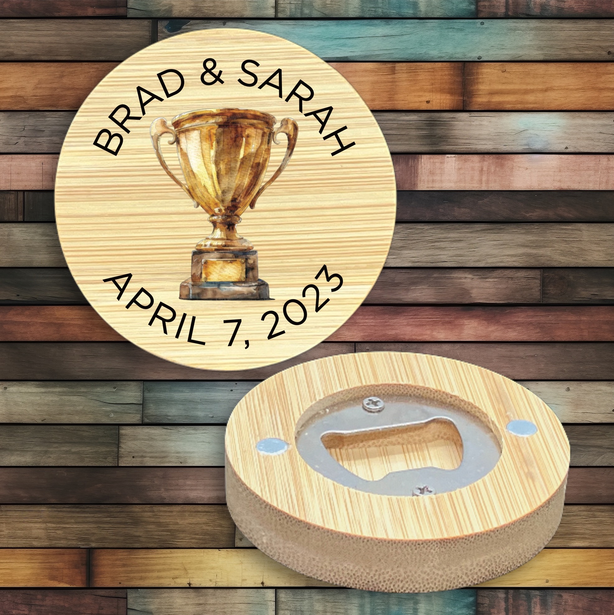 2.5" Round BAMBOO Bottle Opener Magnet 41