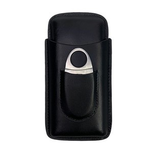 3 Finger Leather Cedar Wood Lined Cigar Case with Cutter 14