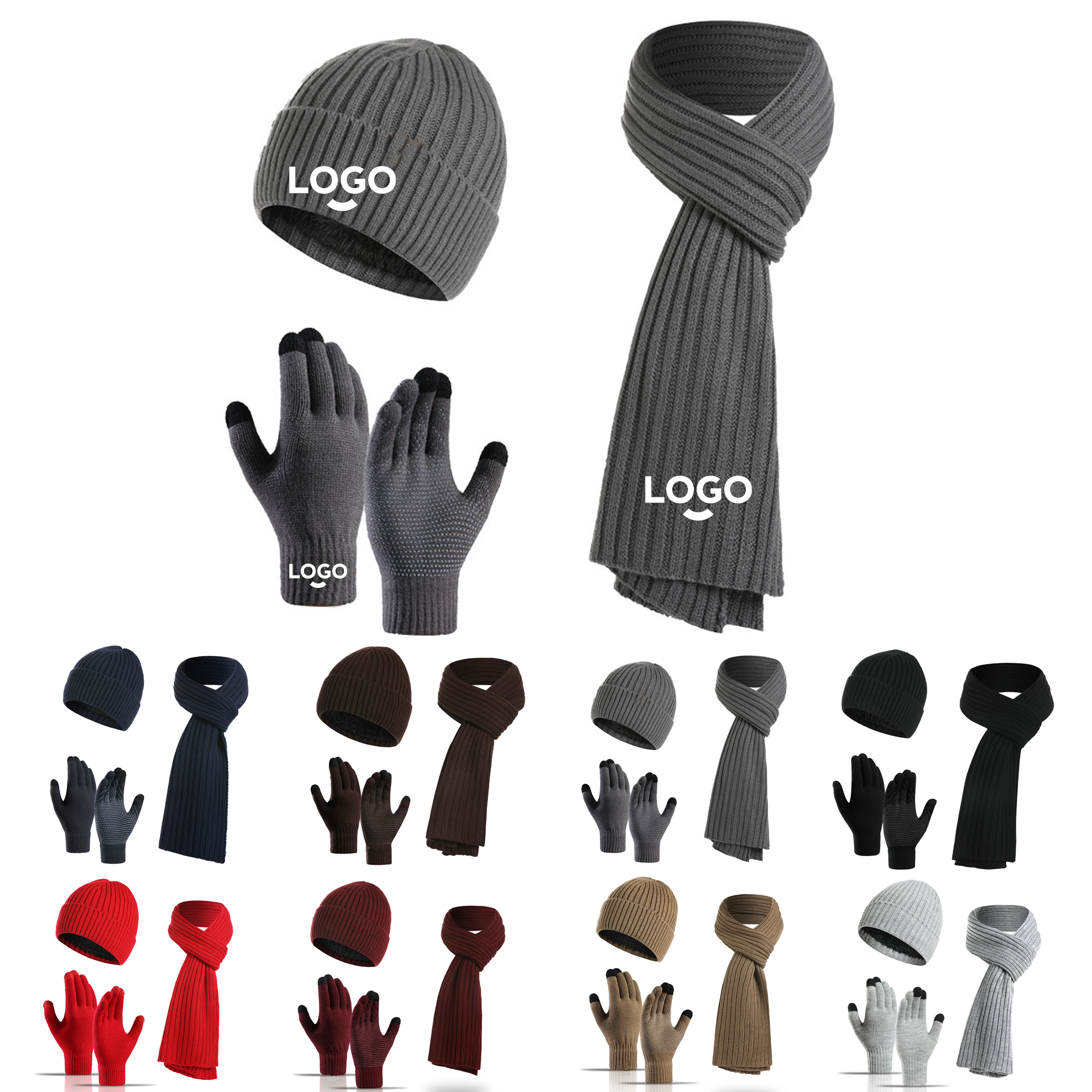 Cold Weather 3-Piece Set (Gloves, Hat, Scarf) MOQ 20 3