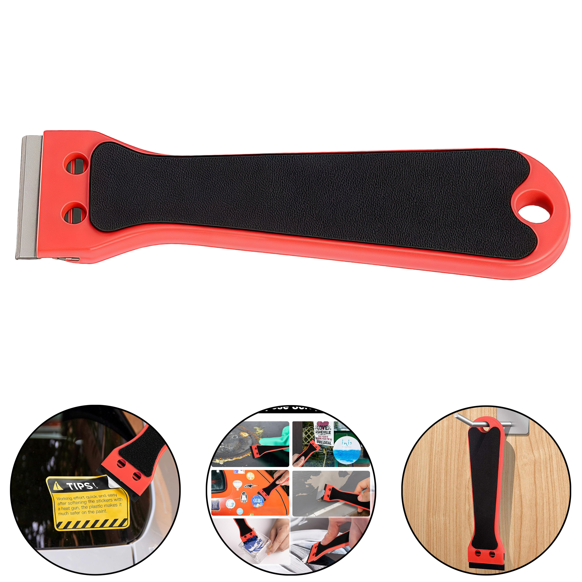 Red Long Handle Car Film Scraper with Sharp Blade for Glass Floor Phone Cleaning 3