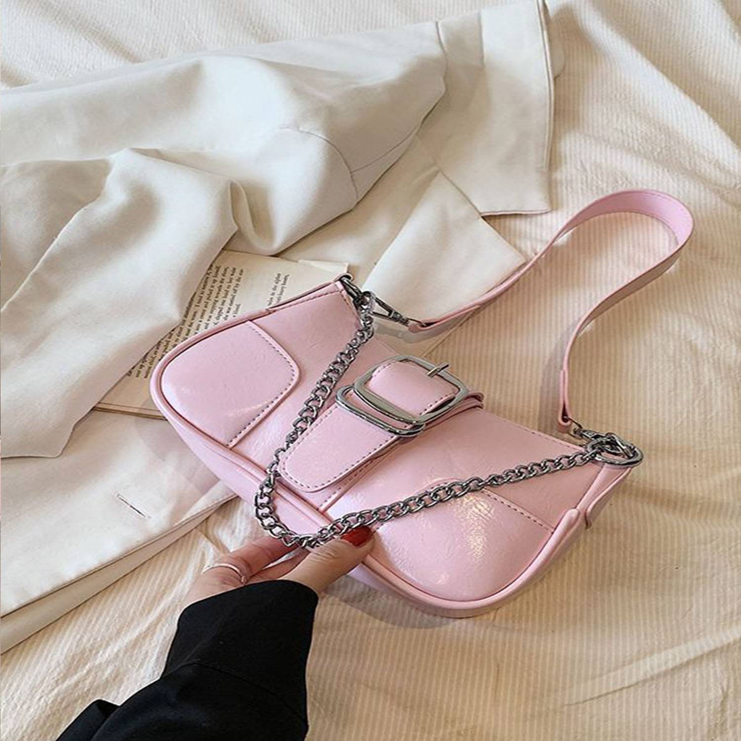 PU large capacity single shoulder square women's tote bag 5