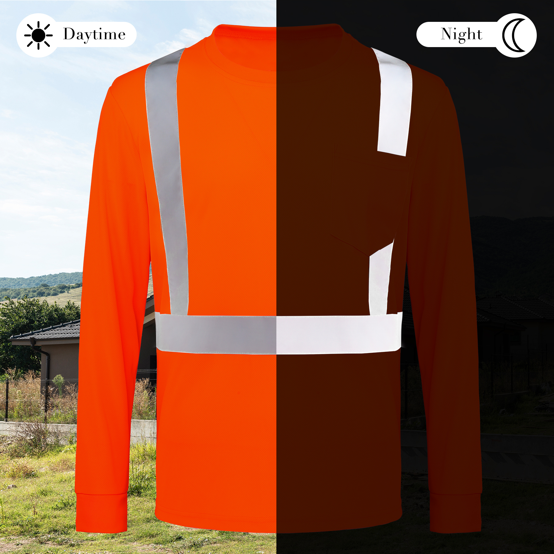 4 Oz. Class 2 Long Sleeve Hi Vis Reflective Safety T-Shirt W / Pocket 5