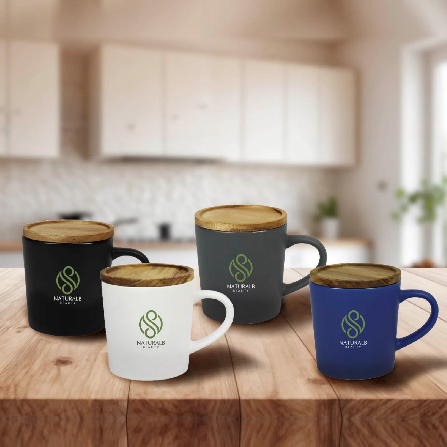 EcoChic Ceramic Mug with Wooden Lid 2