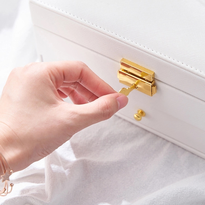 Custom 2-Layer PU Jewelry Organizer Box with Drawer & Mirror 2