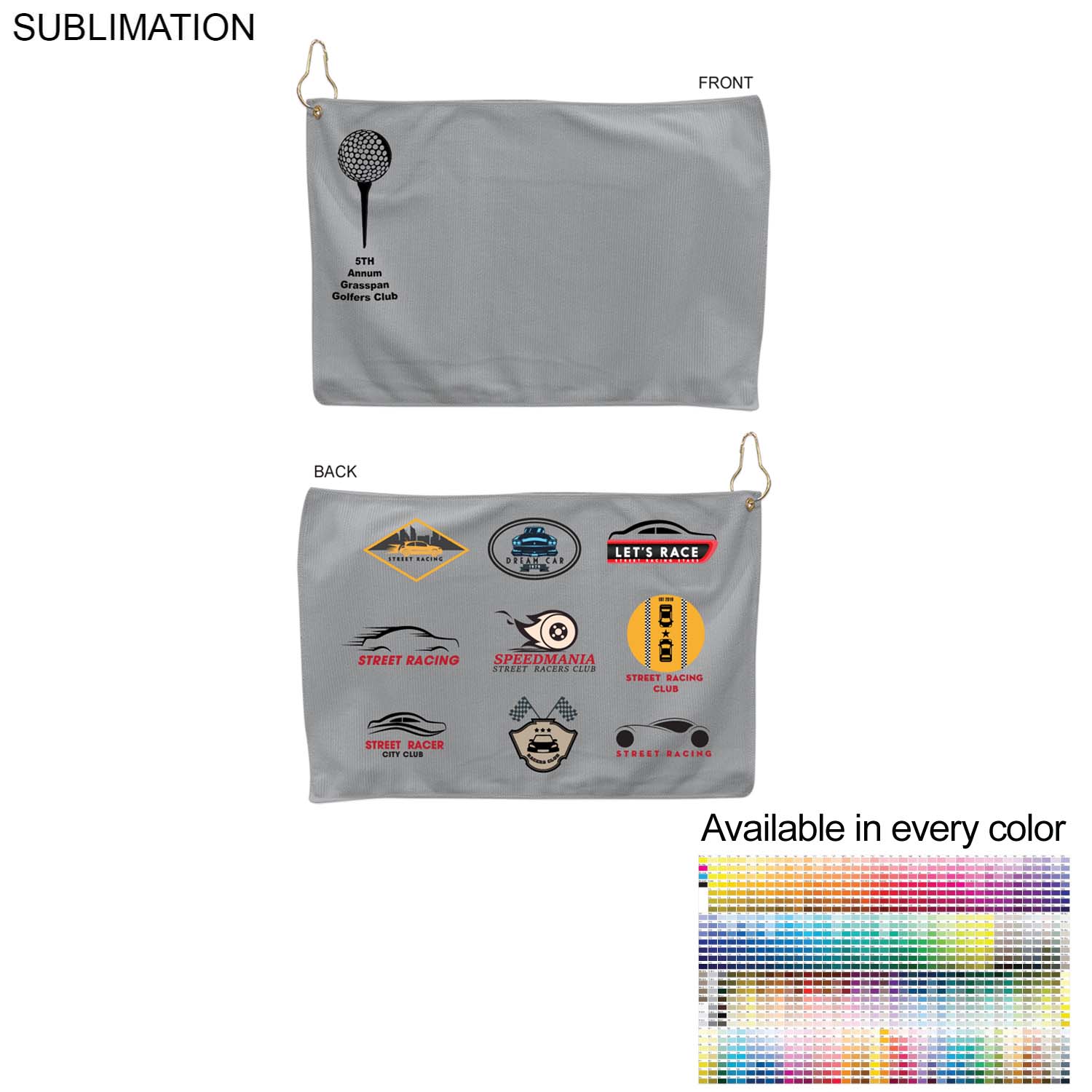 Colored Microfiber Dri-Lite Terry Golf Towel, 12x18, Nofold Grommet & Hook, Sublimated 2 sides 3
