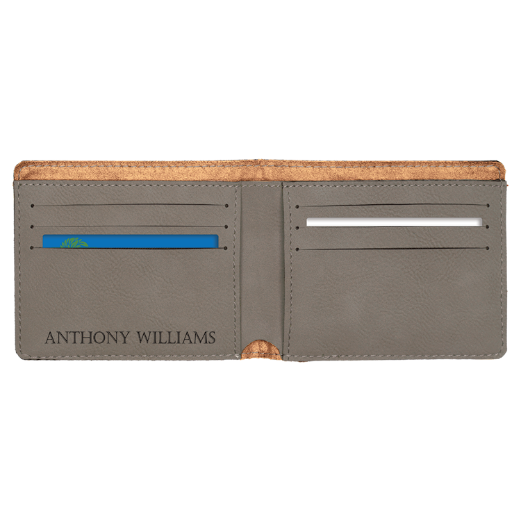 4 1/2" x 3 1/2" Gray Leatherette Bifold Wallet 4