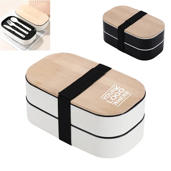 Stackable Wheat Straw Bento Box With Bamboo Lid 2