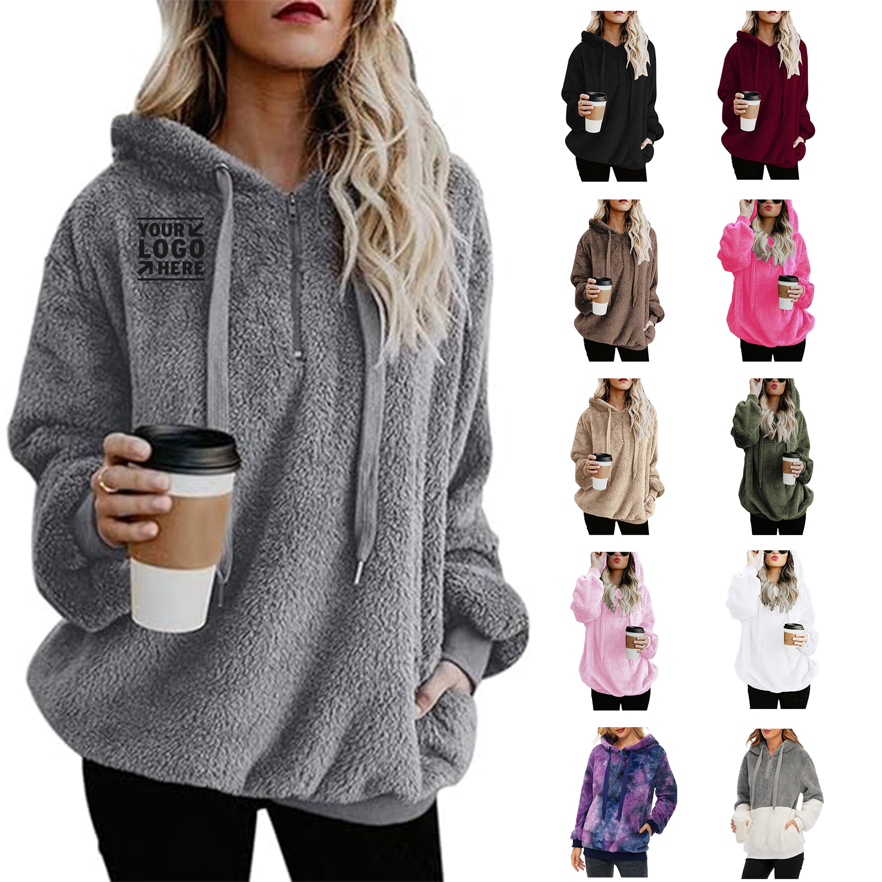 Women's Fuzzy Sport Athletic Cozy Pullover Hoody with Oversized Pocket 2