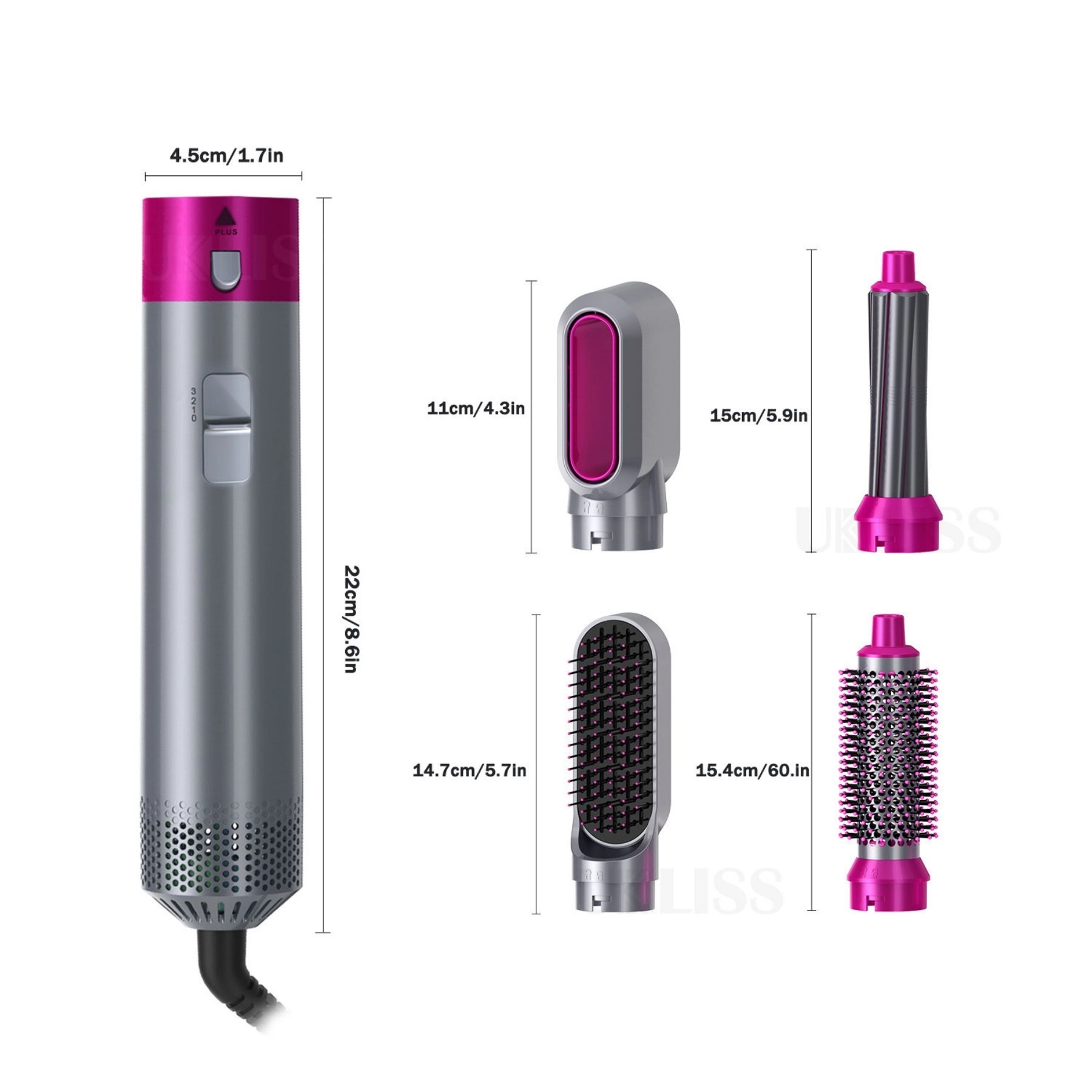 5IN1 Hair Dryer Hot Airwrap Straightener Brush Curling Iron 7