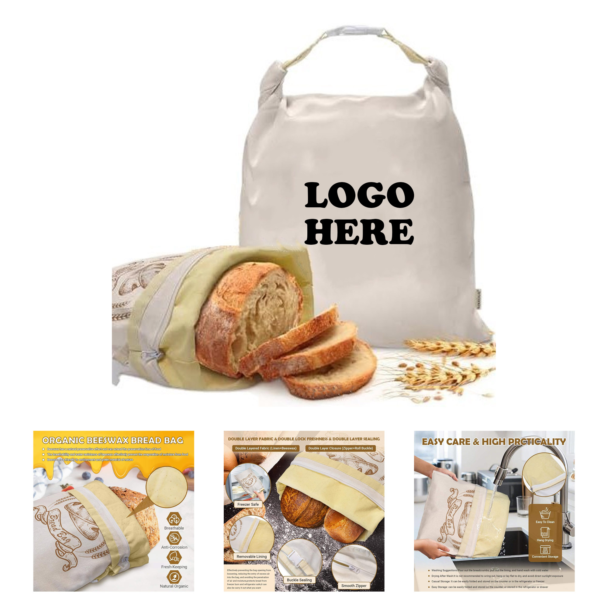 MOQ 20 pcs Linen Beeswax Bread Bag 2