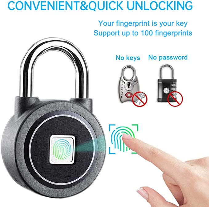 Water Resistant Fingerprint Padlock Suitable for Gym/Sports/ Bike/School/Locker/Storage 3