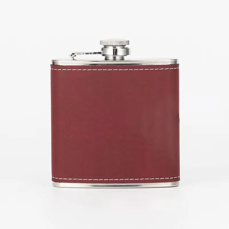 6oz Leather Wrapped Stainless Steel Hip Flask, custom water bottle with logo imprint 4