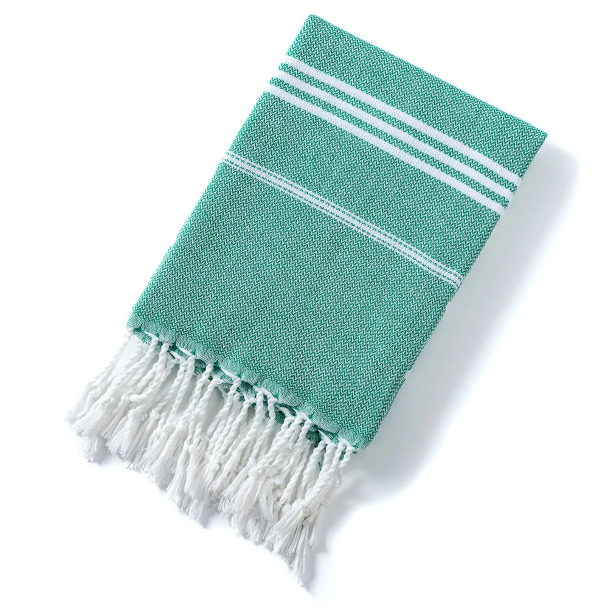 Oversized Poly-Cotton Fringed Jacquard Striped Bath Towel 11