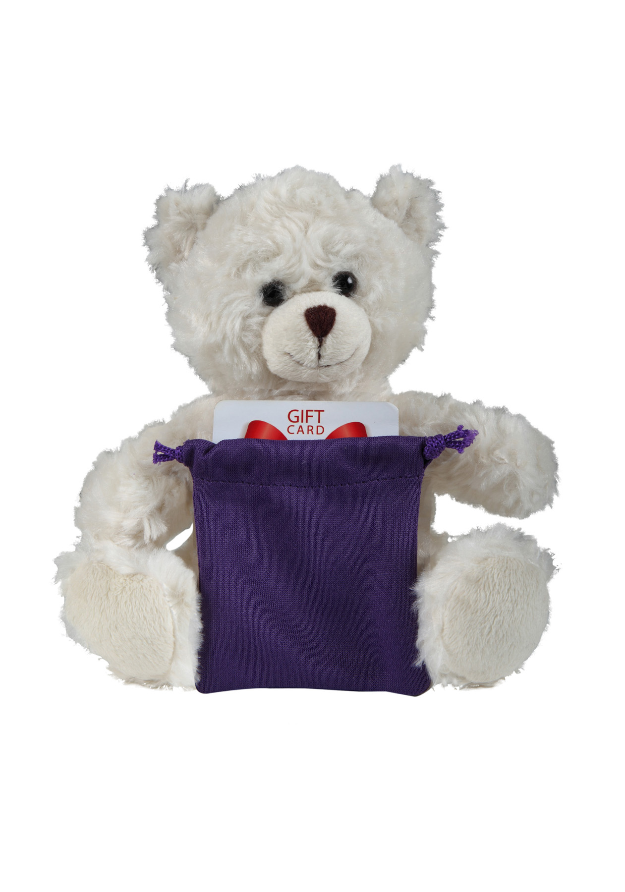 soft plush  Cream Curly Sitting Bear with gift card sack