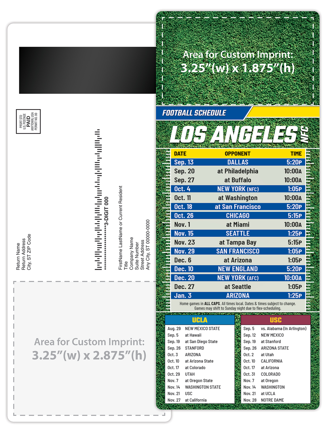 Football Schedule Laminated Card/Postcard with Magnet Strip 3.5x8.5 - 14 pt. 5