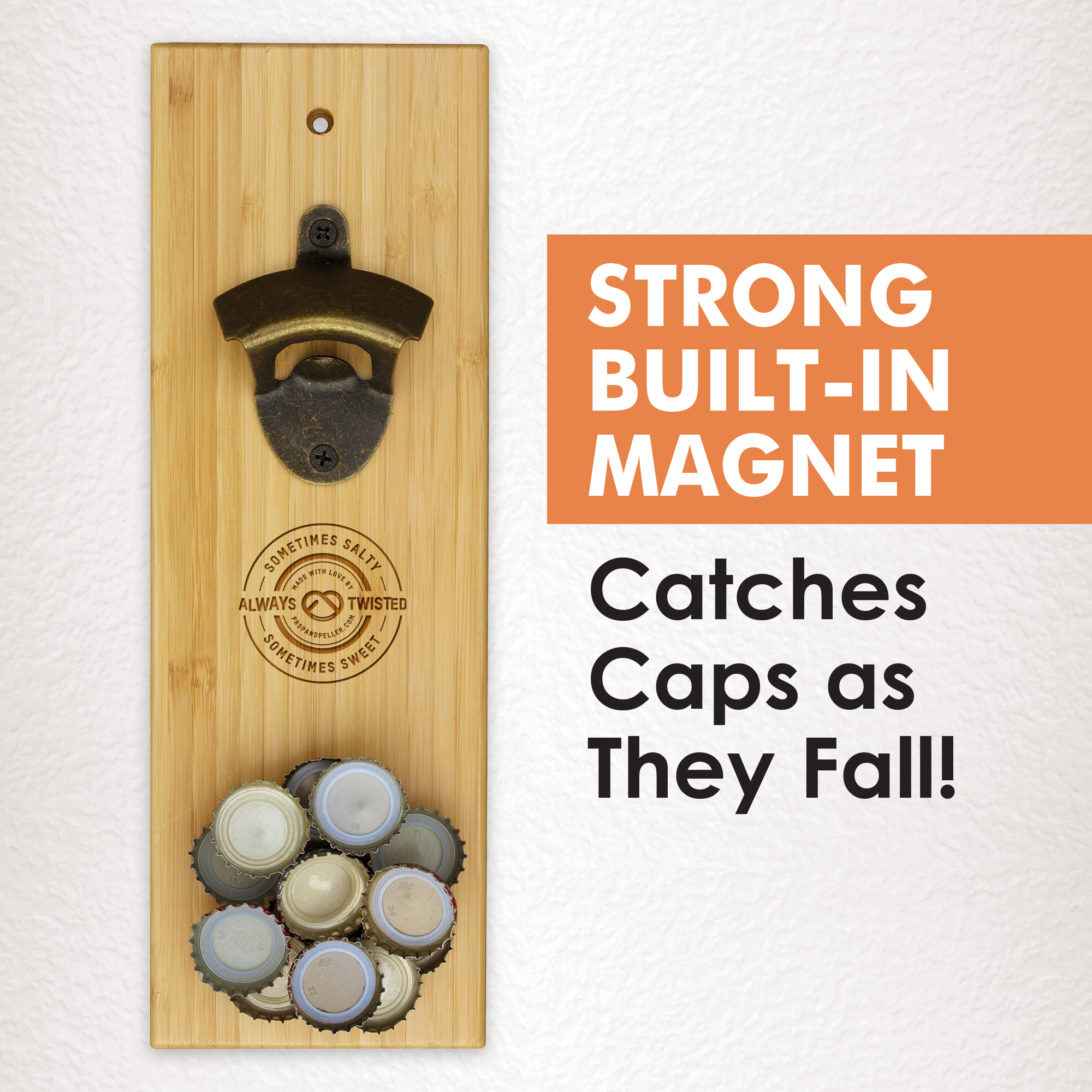 Bamboo Bottle Opener with Magnetic Catch