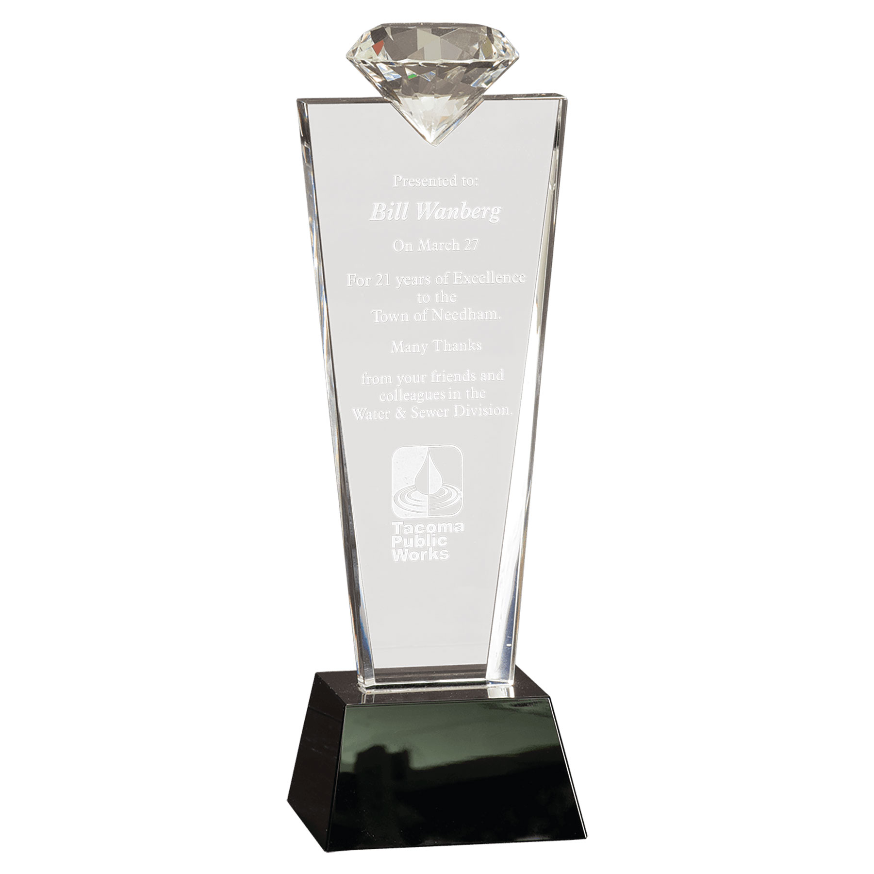 11" Crystal Diamond Top Award on Black Pedestal Base