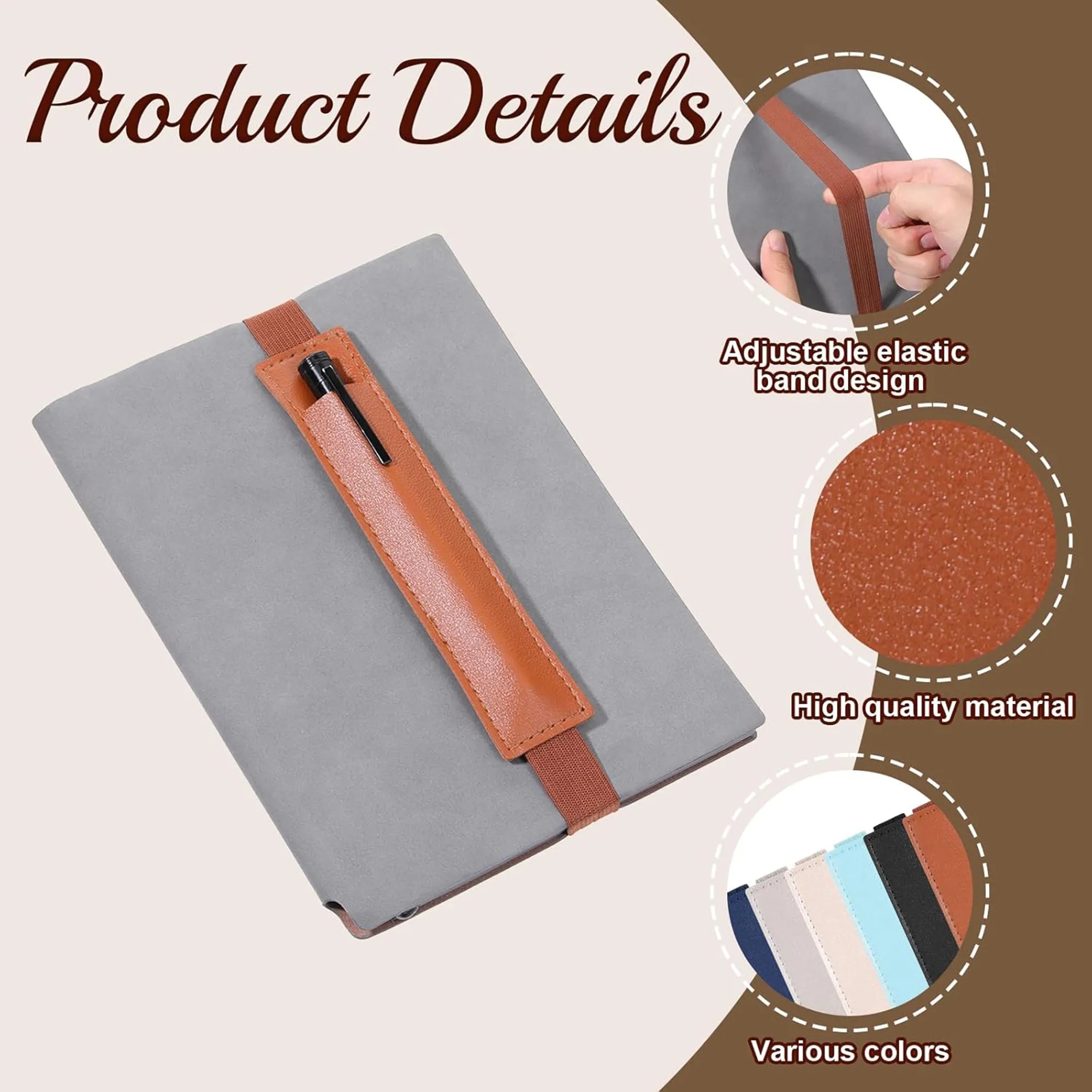 Adjustable Leather Notebook Pen Holder 4