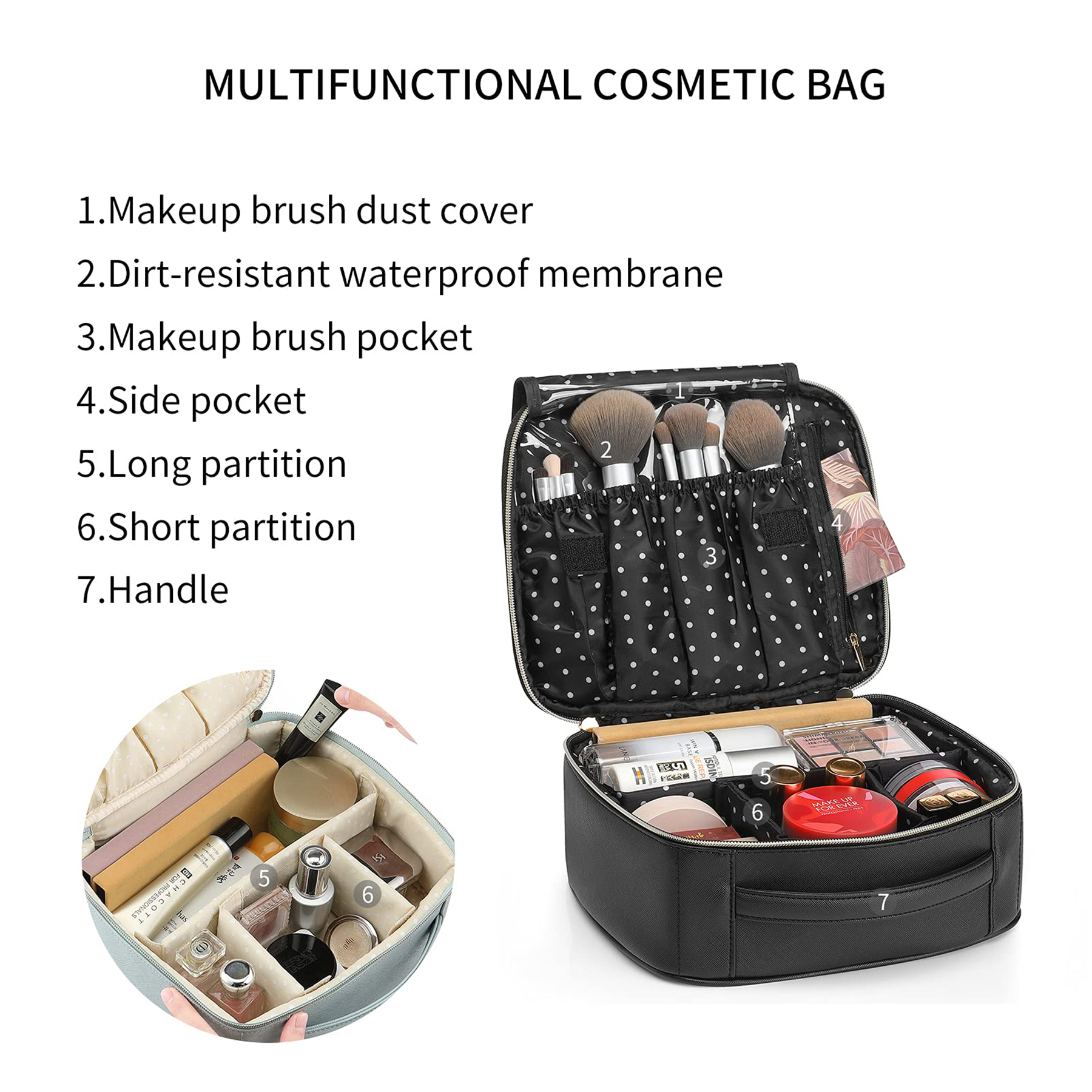 Pu Leather Storage Adjustable Dividers Brushes Cosmetic bag 5