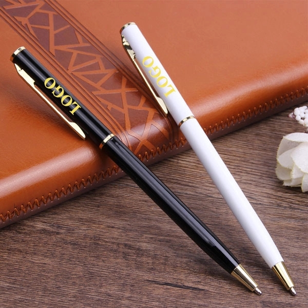 Slim Twist Metal Hotel Pen With Gold Trim 7