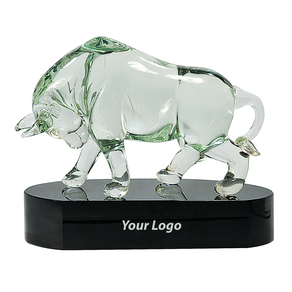 Jumbo Bull Glass Award with Black Glass Base 1