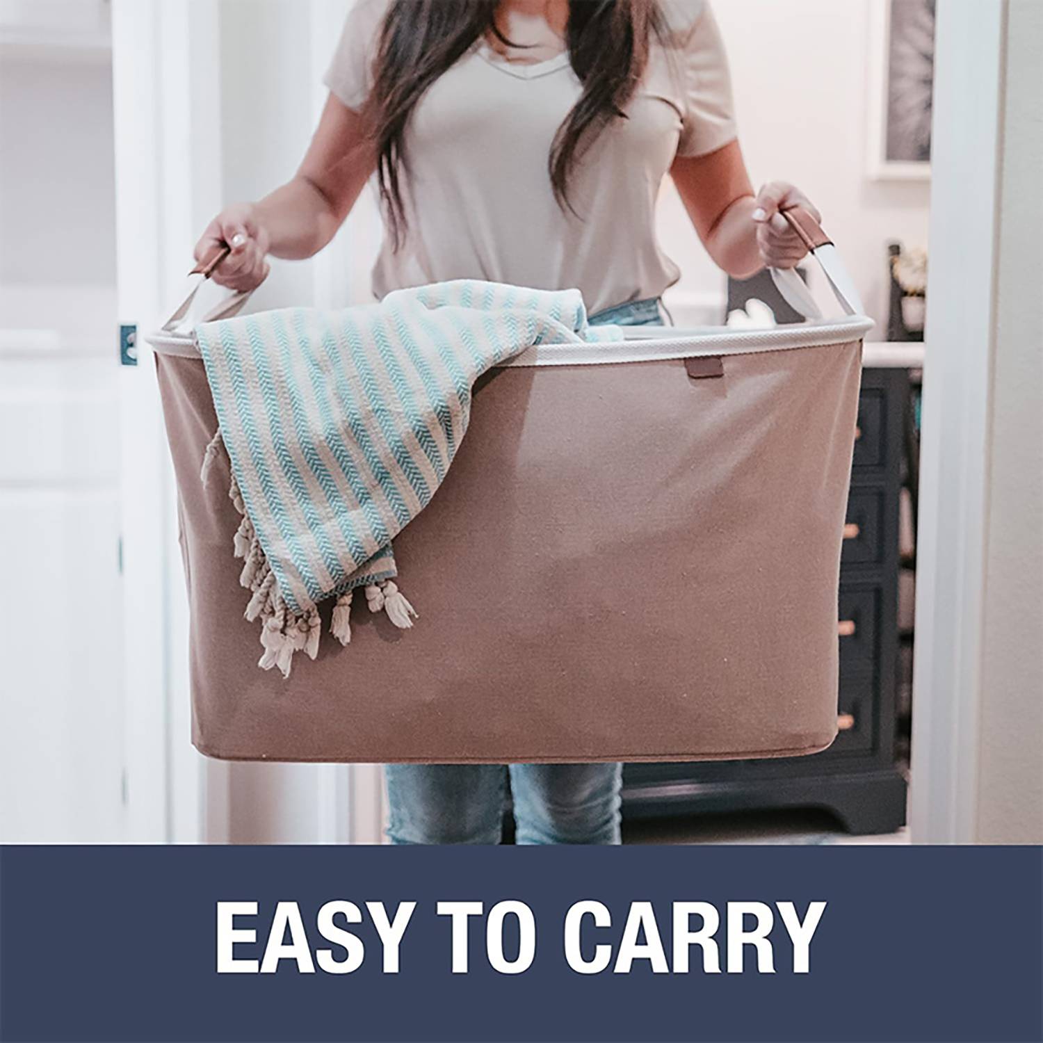 Foldable, durable and sturdy clothes storage basket. 7