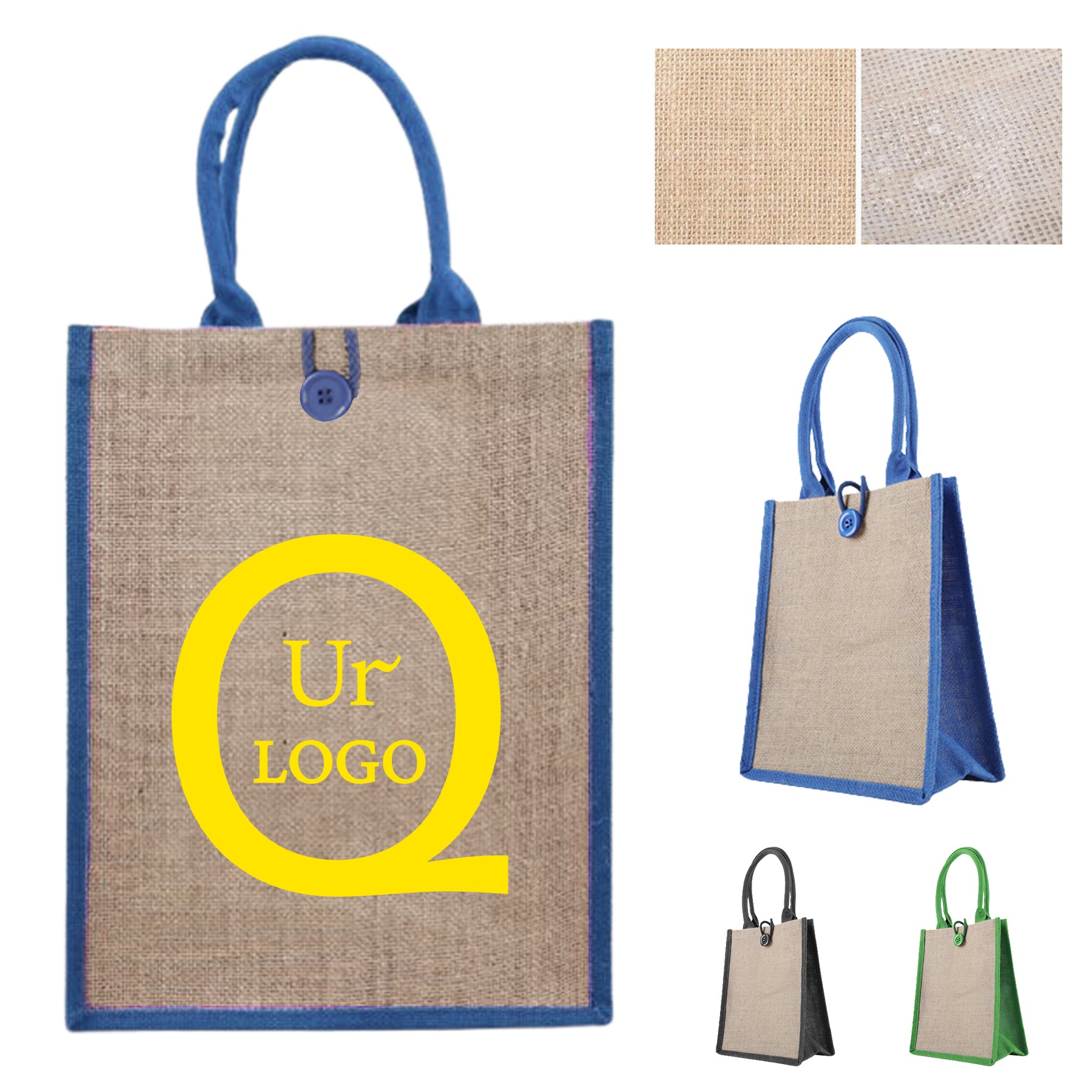 10.24 X 5.51 X 11.81 Inch Contrast Trim Jute Tote Bag