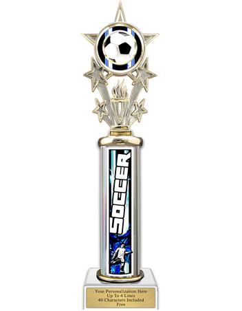 Trophy, 12" Action Matrix Soccer Blue 1 column, Wh 2