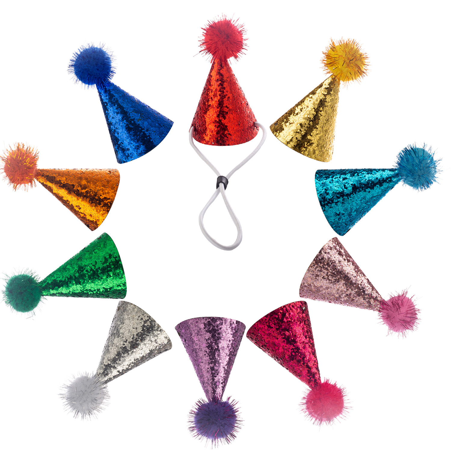 Little Party Hats with Pom Poms for Stuffed Animals Figures 2