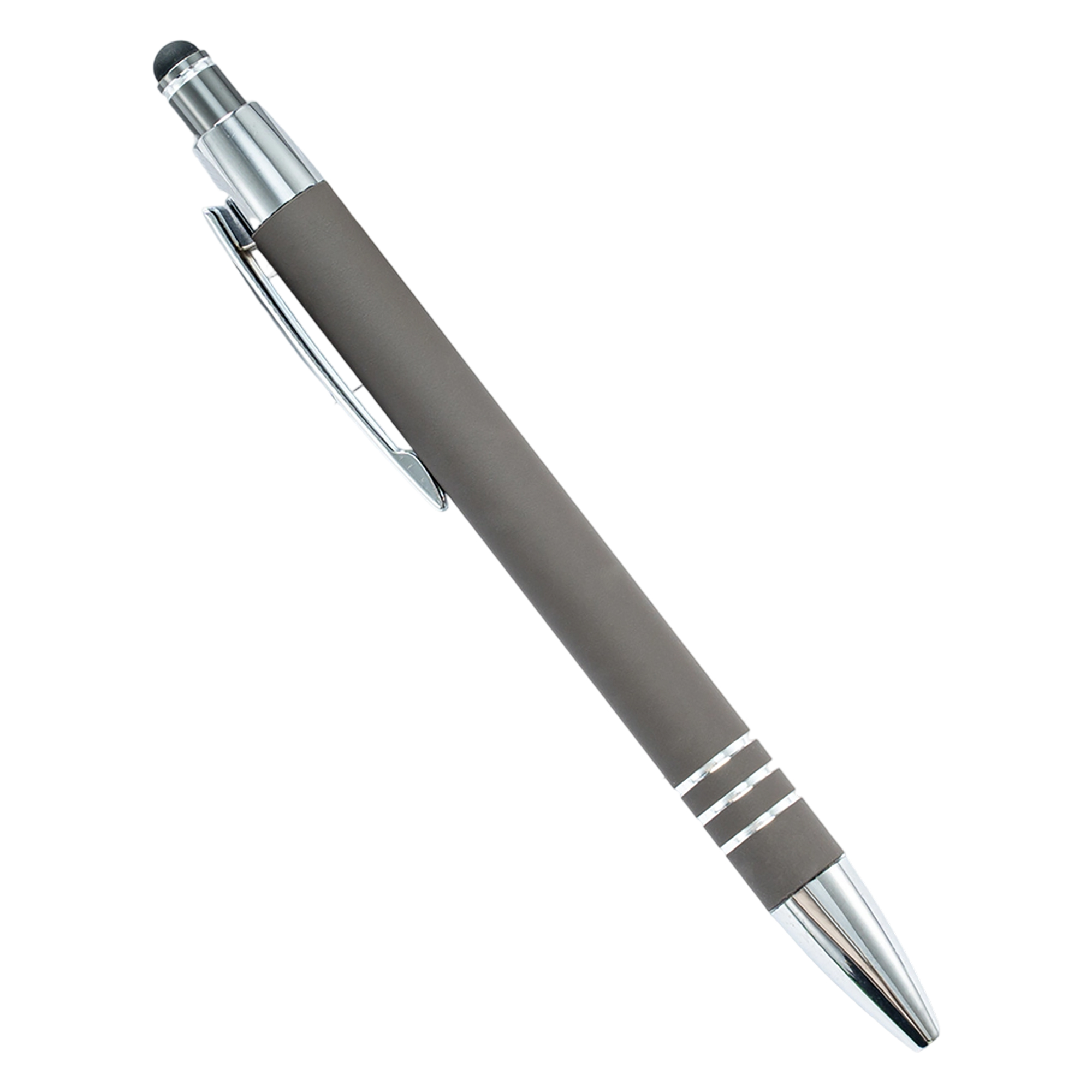 Metal Ballpoint Pen With Capacitive Stylus Rubberized Barrel Chrome Trim 12