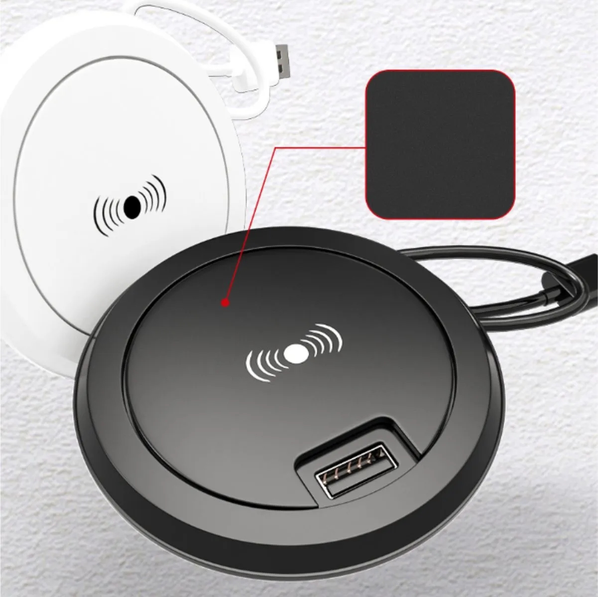 5W 60mm Desk Grommet Wireless Charger With USB A And C 6