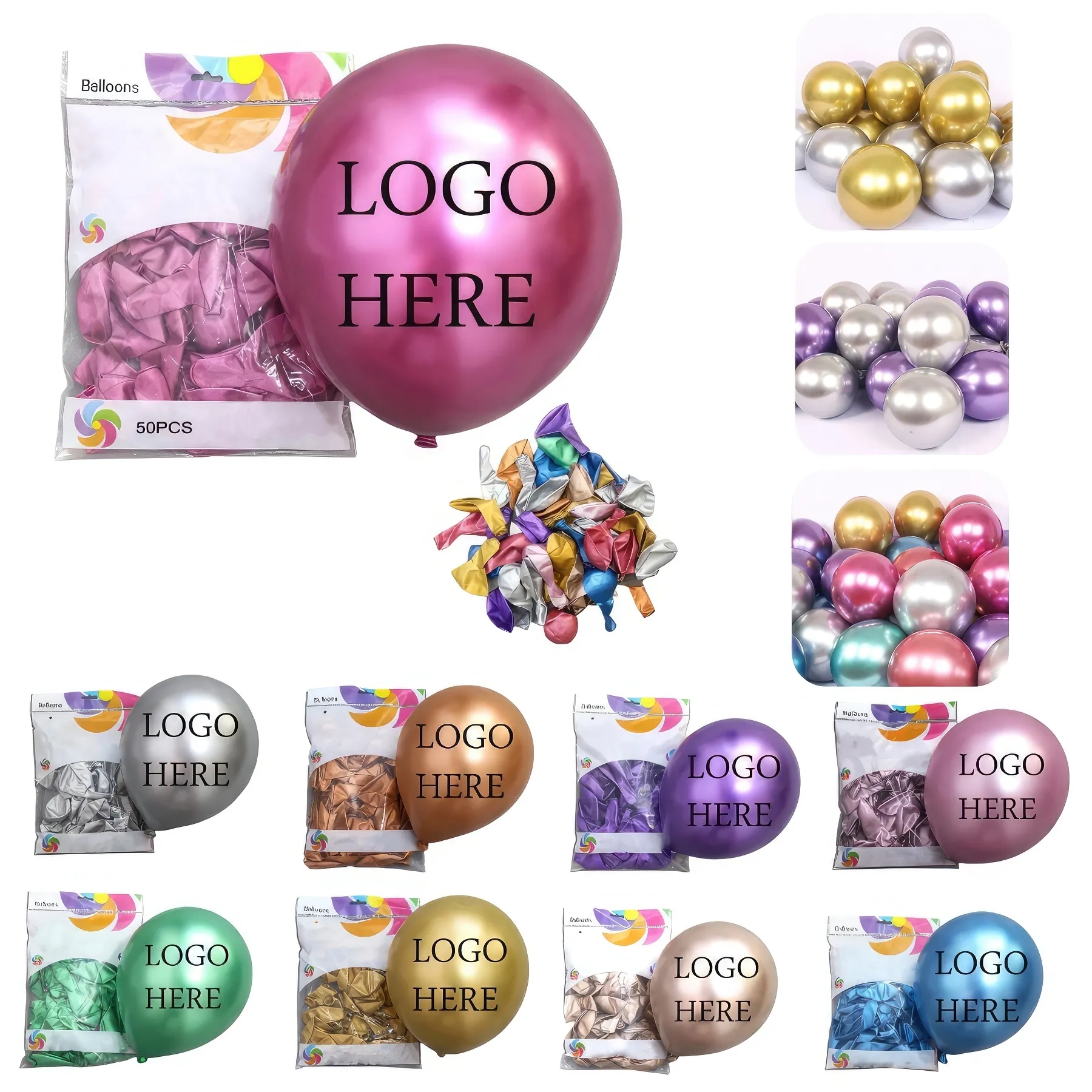 12" Metallic Color Latex Party Balloon-50pcs Set 2