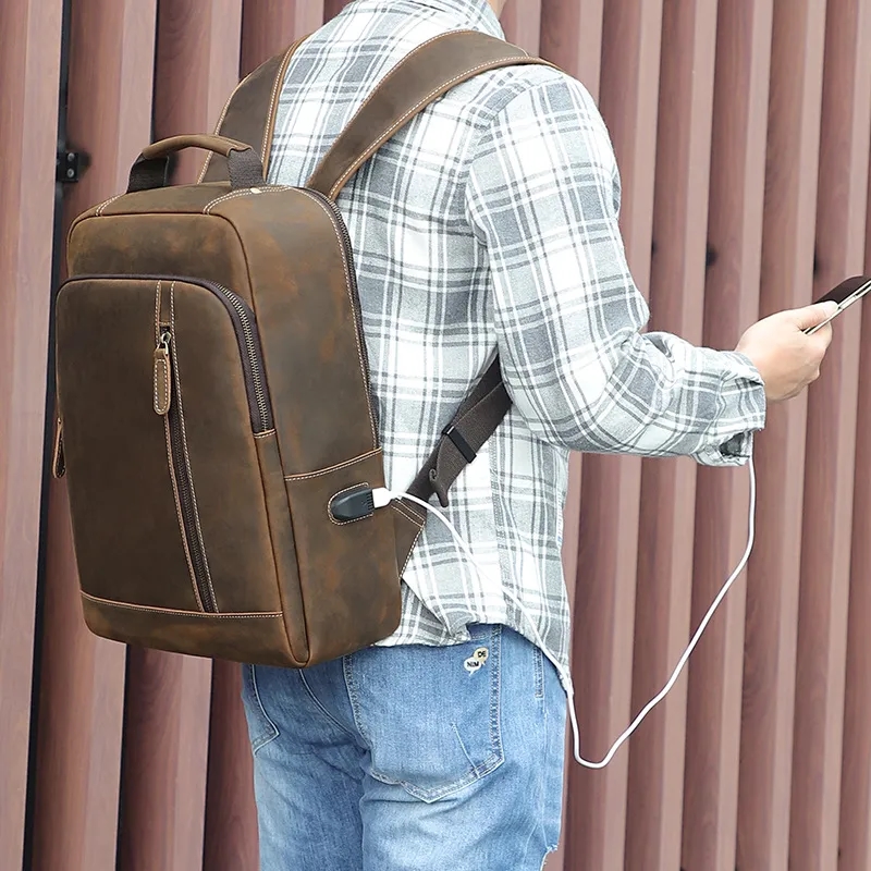 Custom 15 Inch Laptop Backpack Genuine Leather 8